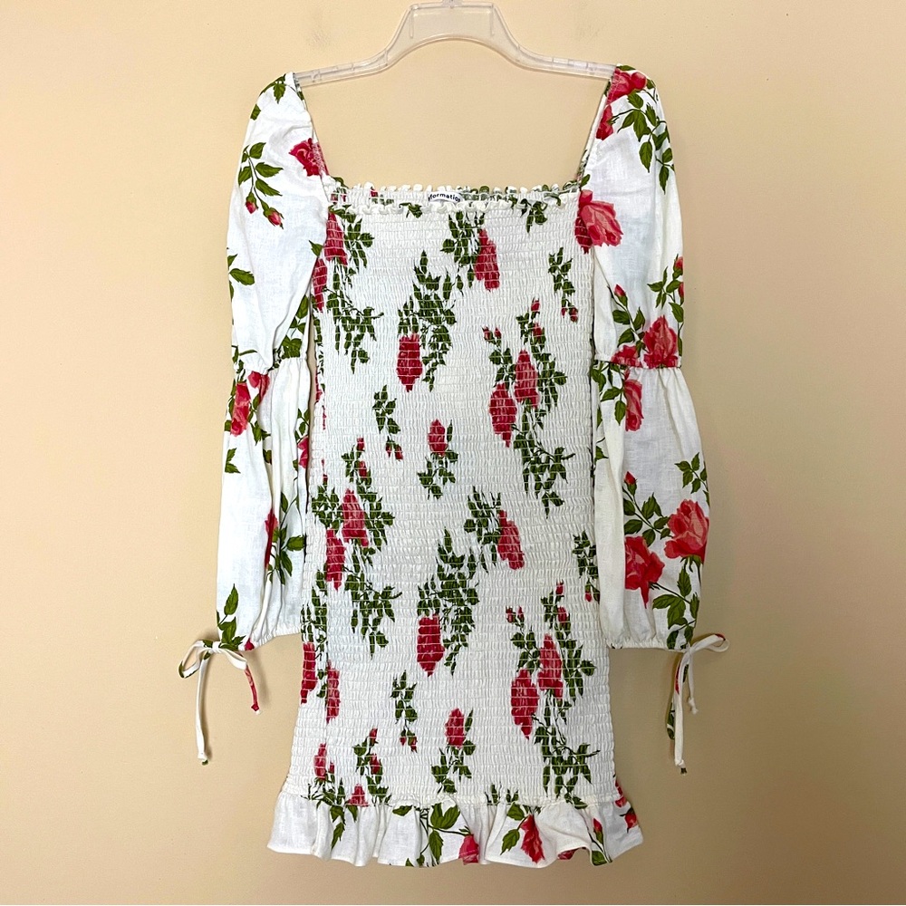 Reformation Hilary Smocked Jolie Floral Linen Mini Dress Large NWT Cottagecore